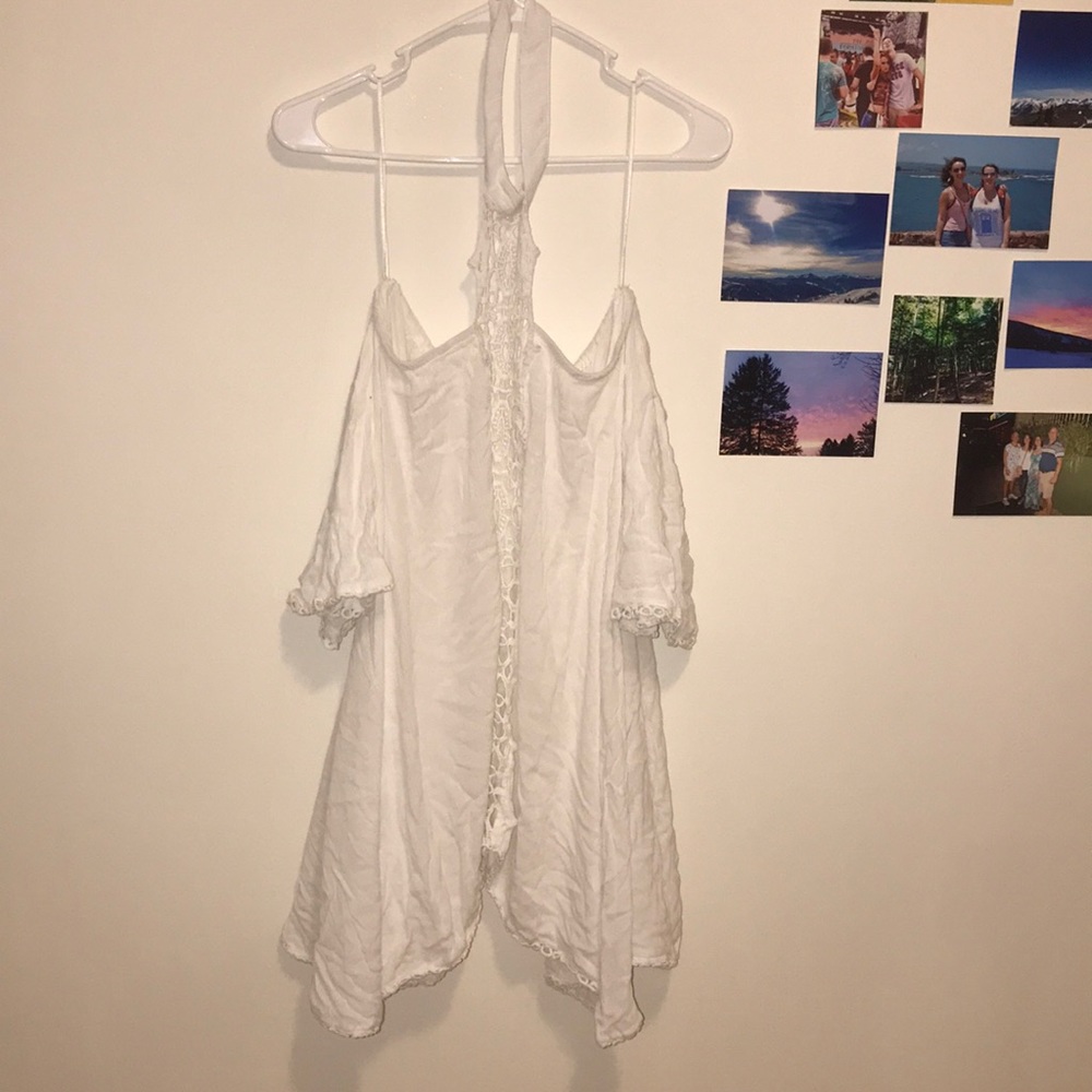 Off the shoulder white beach coverup